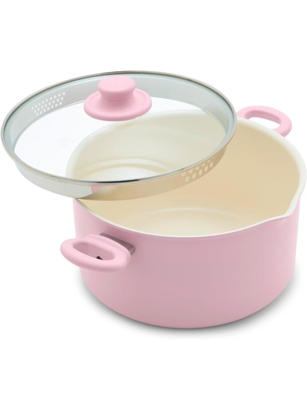 Ceramic Nonstick 6QT Stockpot with Glass Lid, PFAS-Free, Dishwasher Safe, Pink